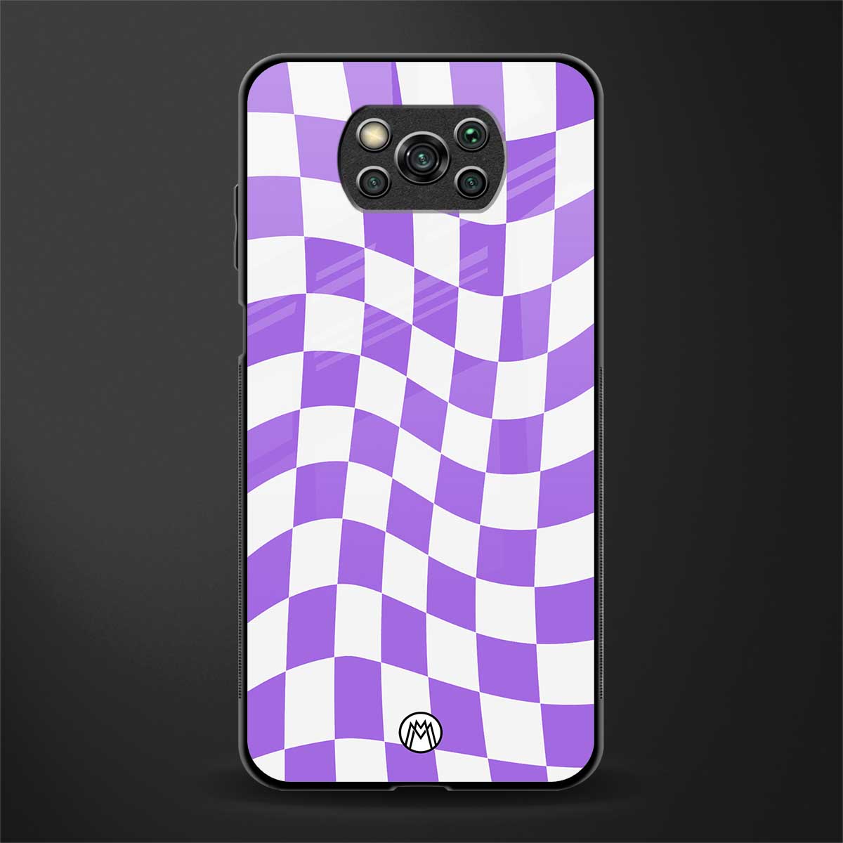purple white trippy check pattern glass case for poco x3 image