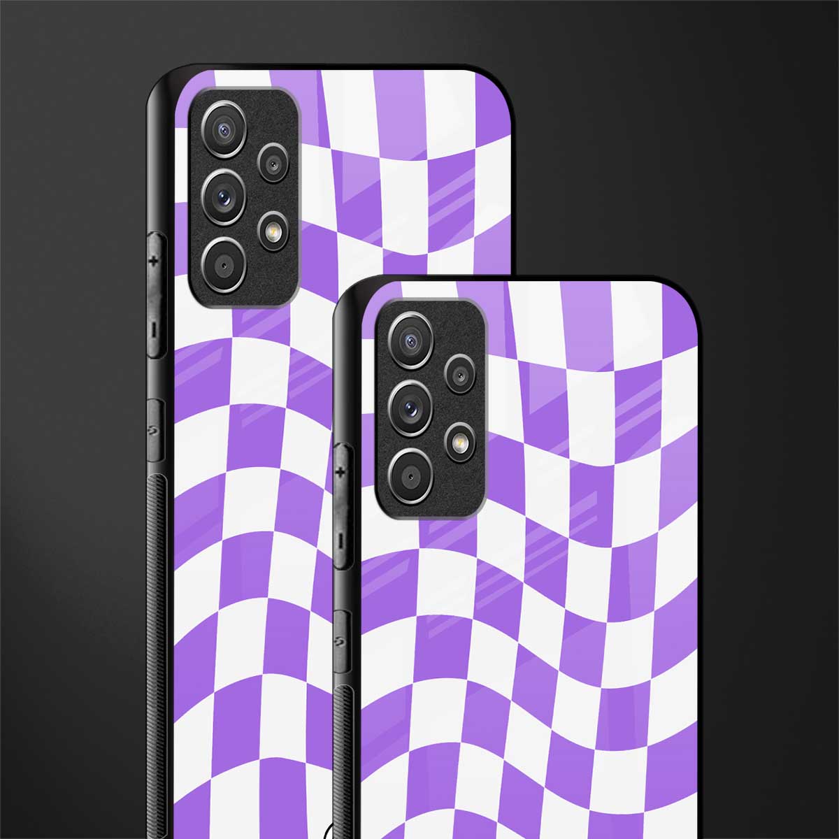 purple white trippy check pattern glass case for samsung galaxy a72 image-2