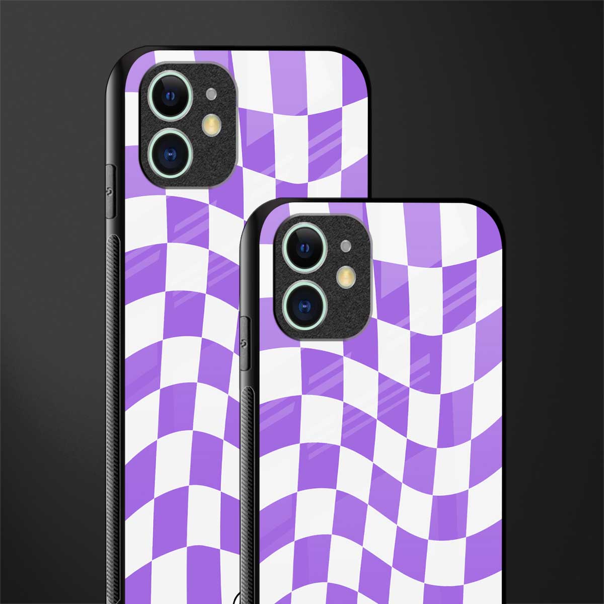purple white trippy check pattern glass case for iphone 12 mini image-2