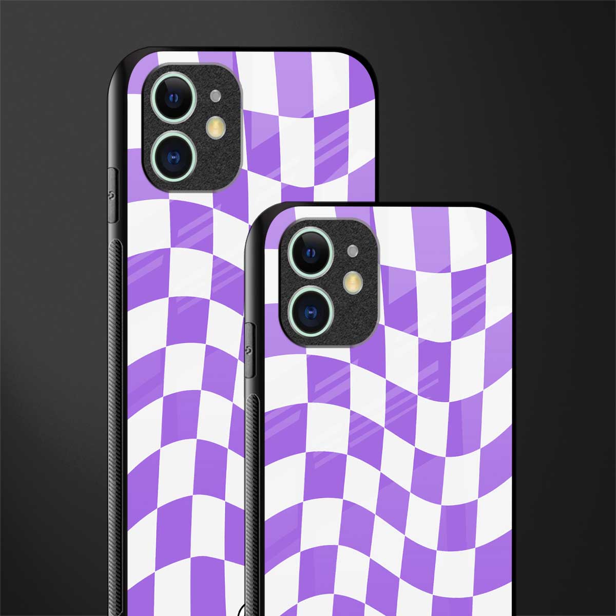 purple white trippy check pattern glass case for iphone 12 image-2