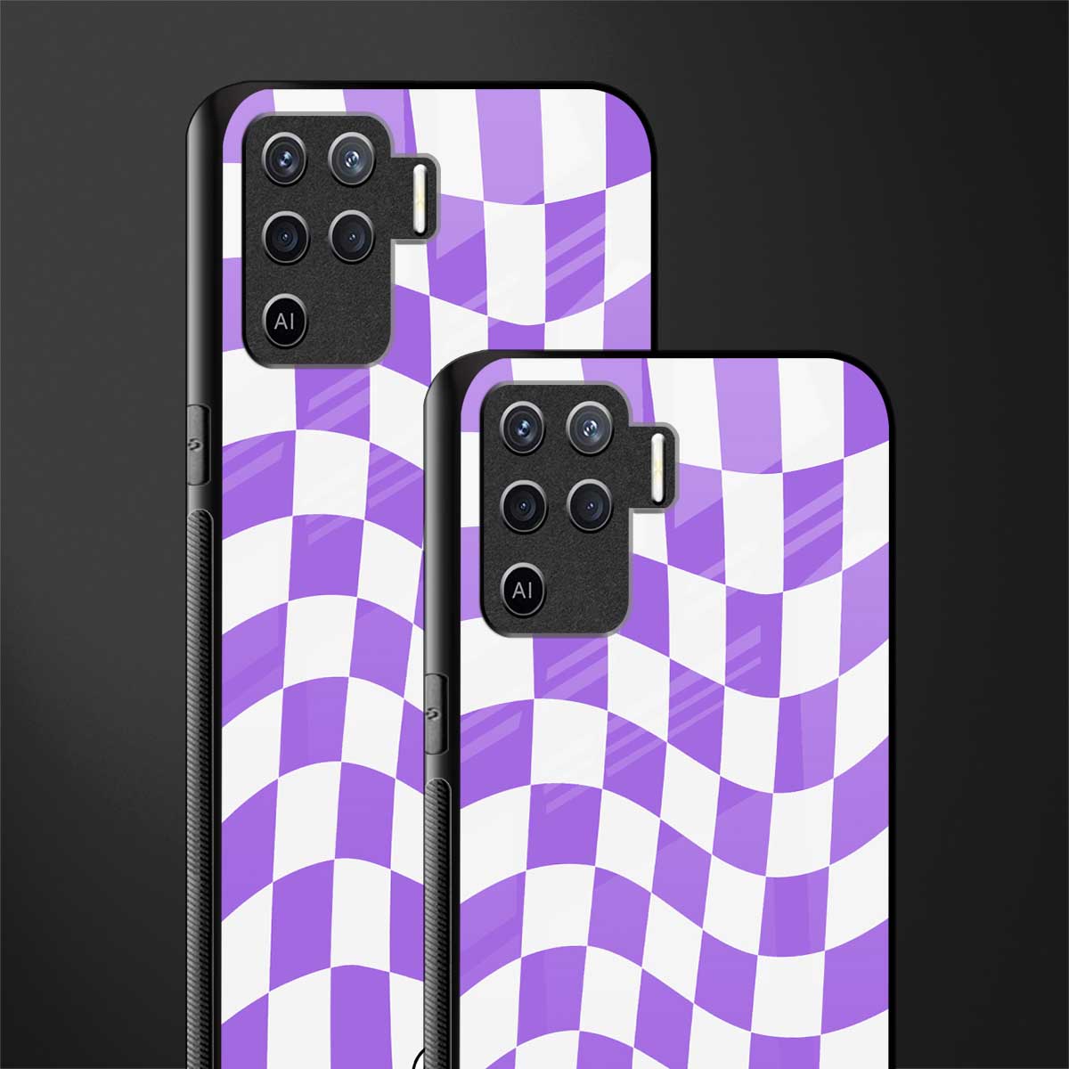 purple white trippy check pattern glass case for oppo f19 pro image-2