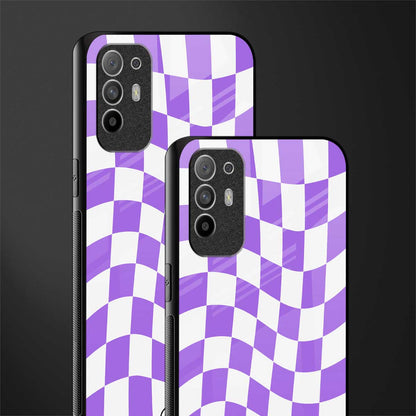 purple white trippy check pattern glass case for oppo f19 pro plus image-2