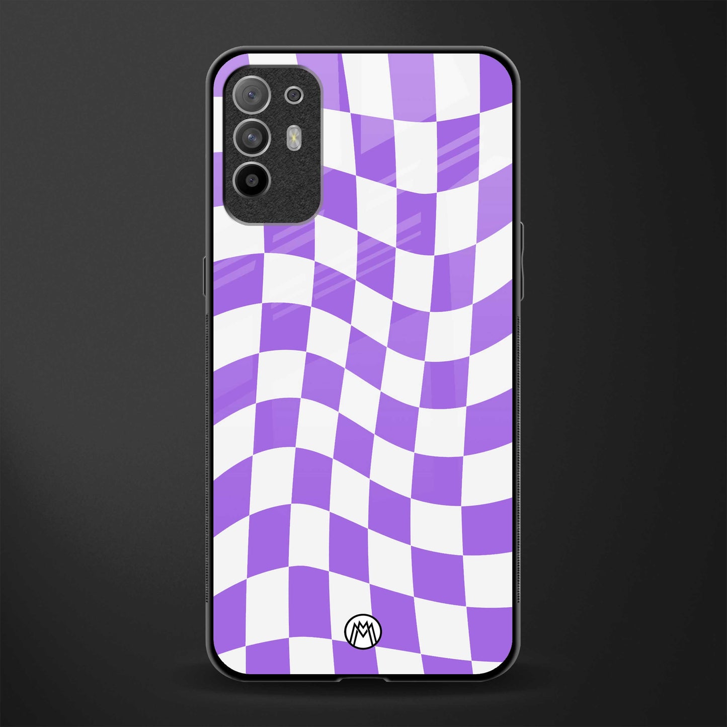 purple white trippy check pattern glass case for oppo f19 pro plus image
