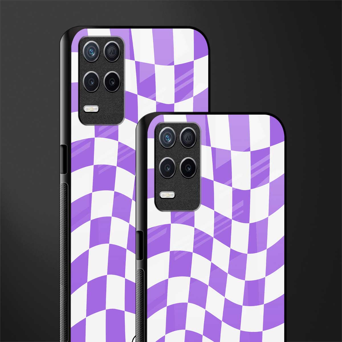 purple white trippy check pattern glass case for realme 8 5g image-2