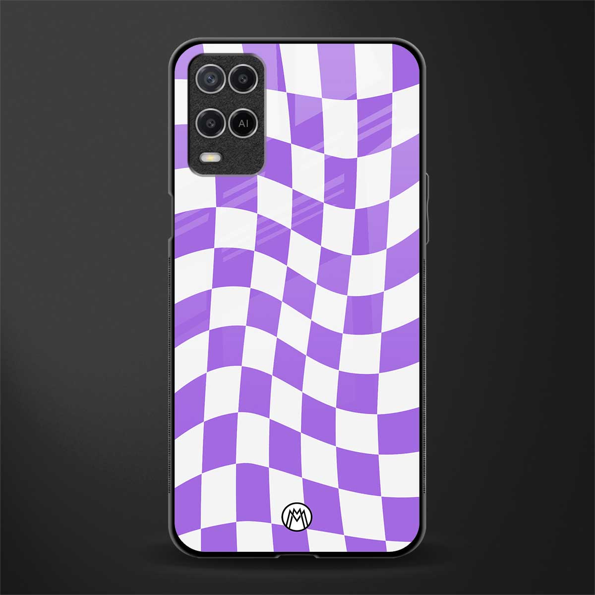 purple white trippy check pattern glass case for oppo a54 image