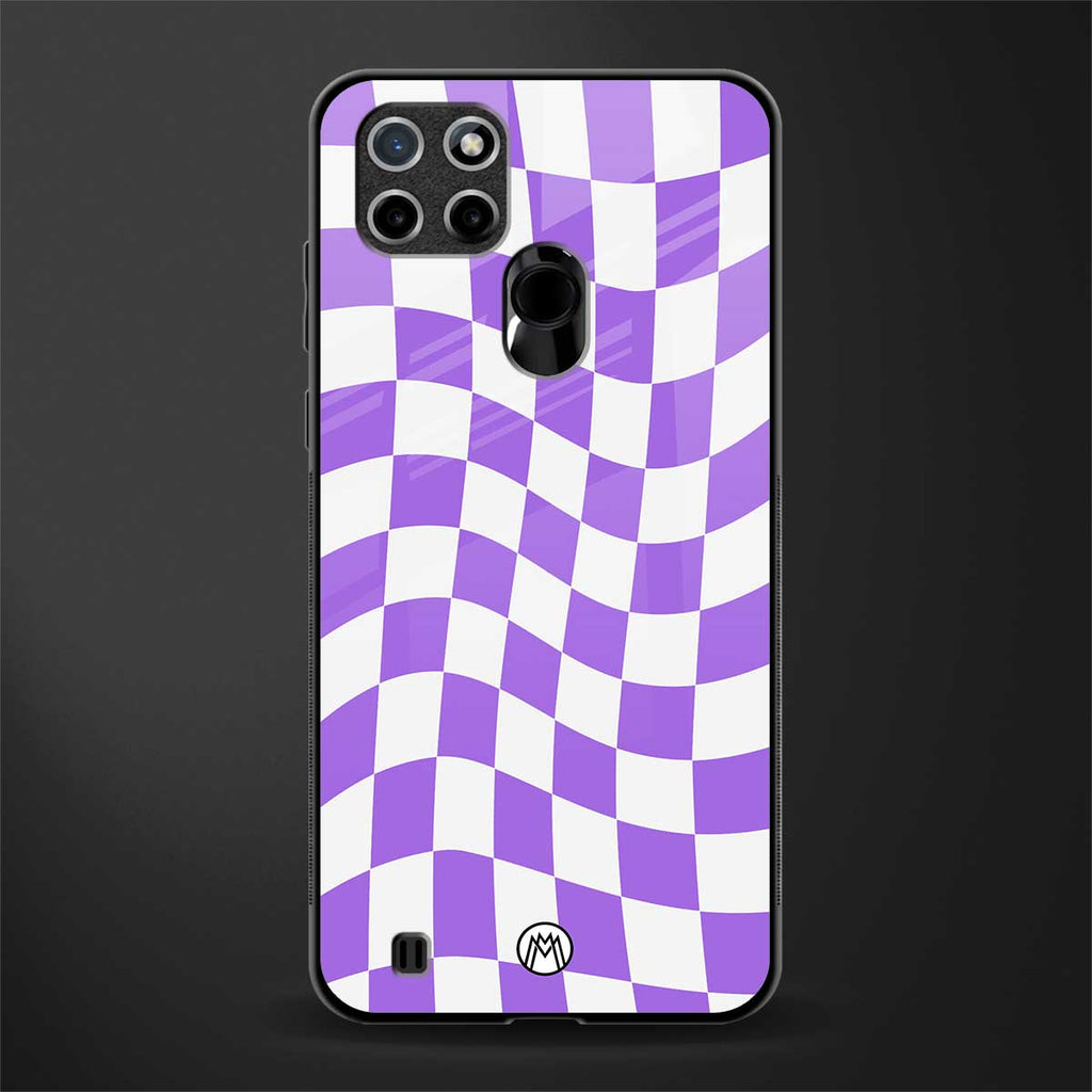 purple white trippy check pattern glass case for realme c21 image