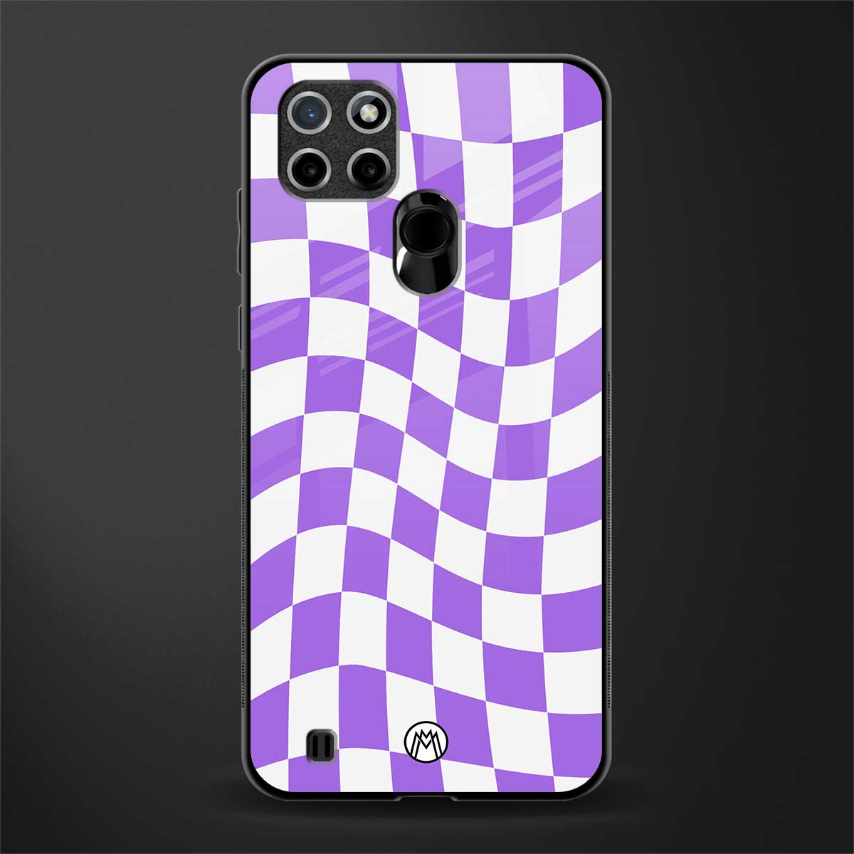 purple white trippy check pattern glass case for realme c21 image