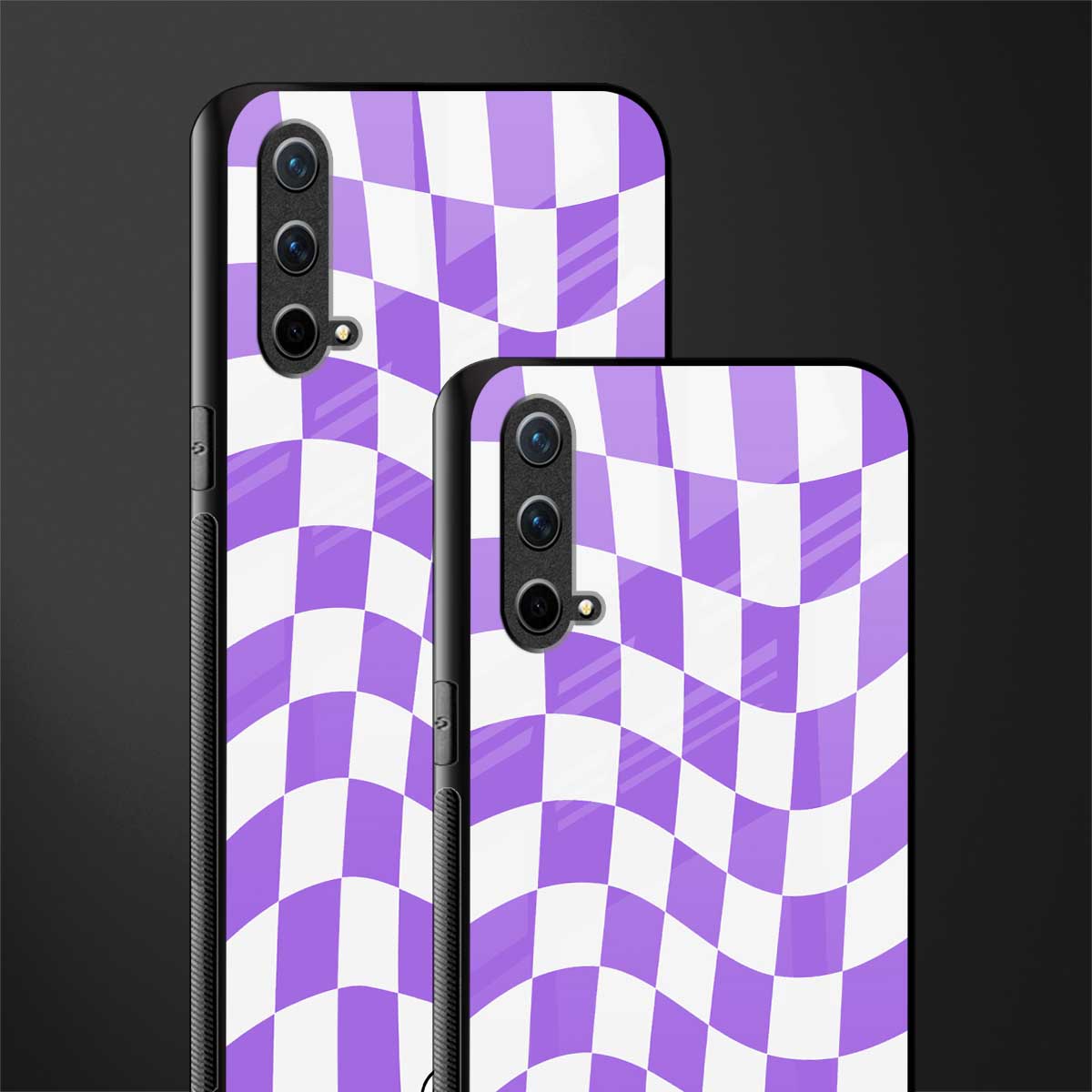 purple white trippy check pattern glass case for oneplus nord ce 5g image-2