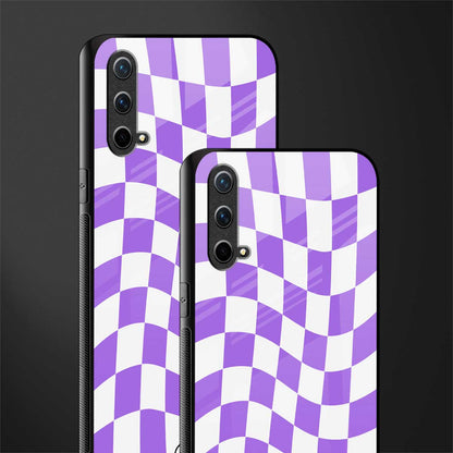purple white trippy check pattern glass case for oneplus nord ce 5g image-2