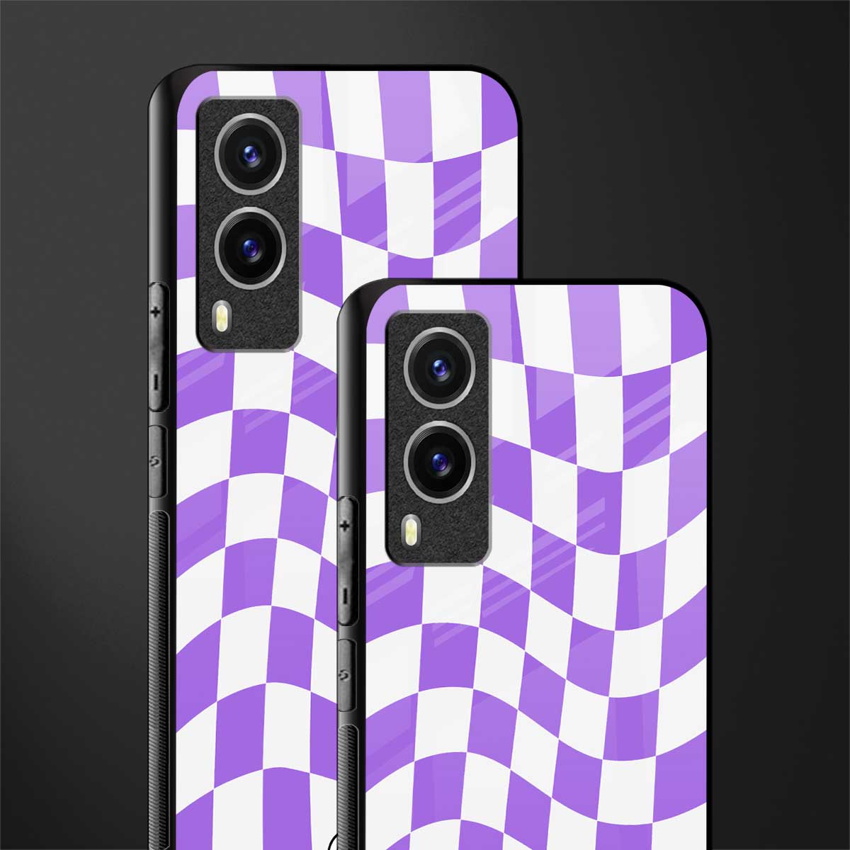 purple white trippy check pattern glass case for vivo v21e 5g image-2
