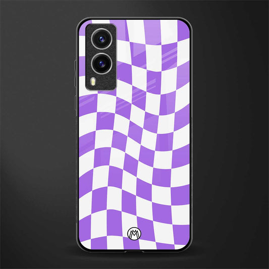 purple white trippy check pattern glass case for vivo v21e 5g image