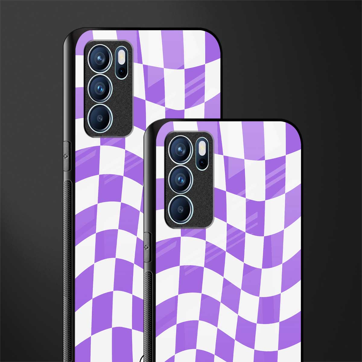 purple white trippy check pattern glass case for oppo reno6 5g image-2