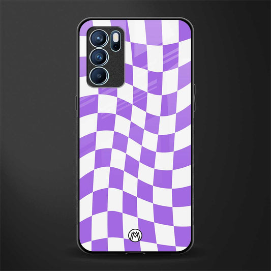 purple white trippy check pattern glass case for oppo reno6 5g image