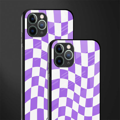 purple white trippy check pattern glass case for iphone 11 pro image-2