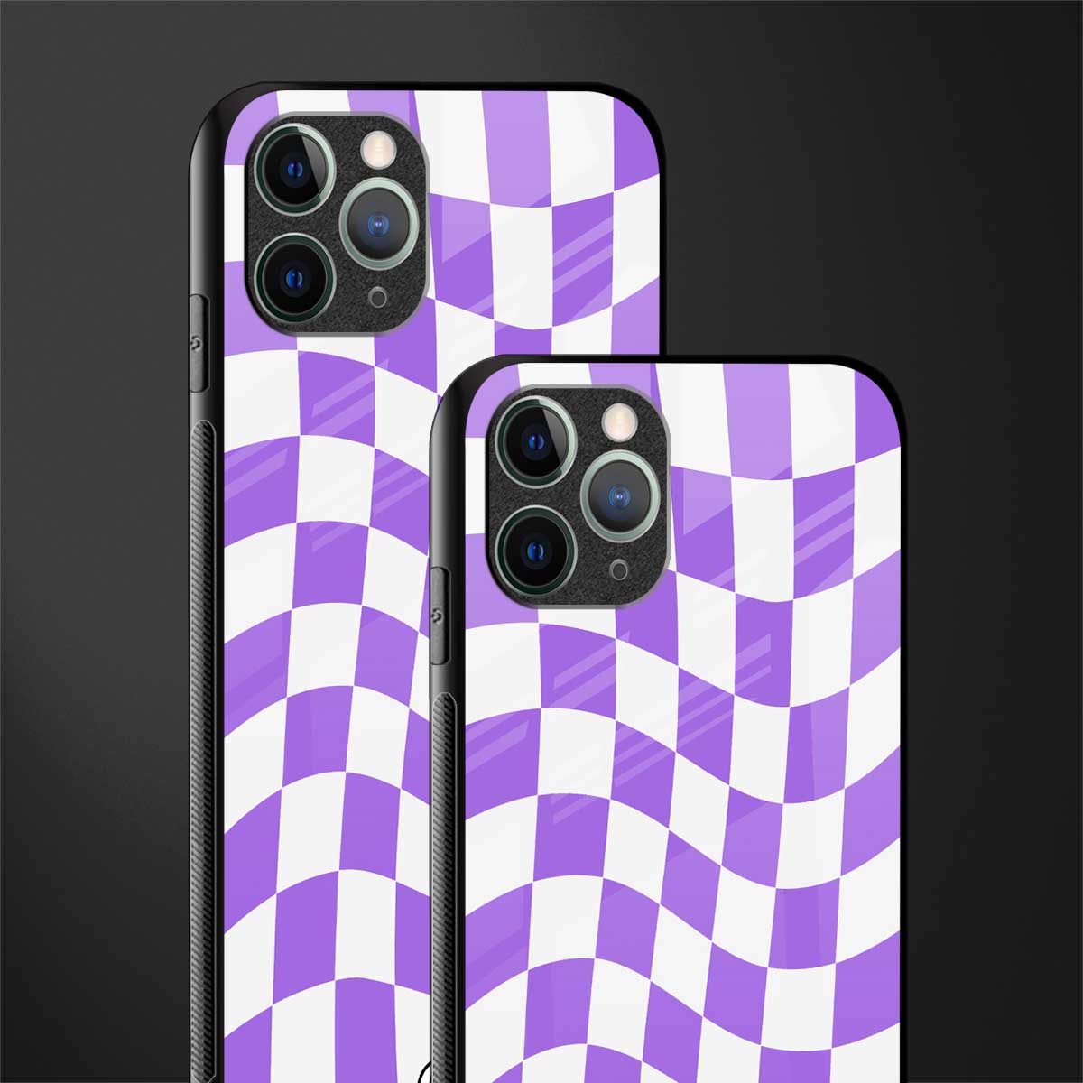 purple white trippy check pattern glass case for iphone 11 pro max image-2