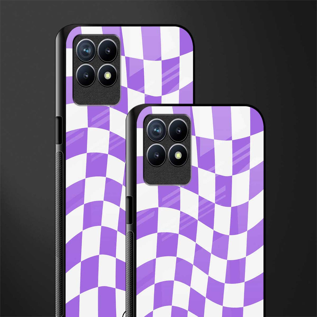 purple white trippy check pattern glass case for realme narzo 50 image-2