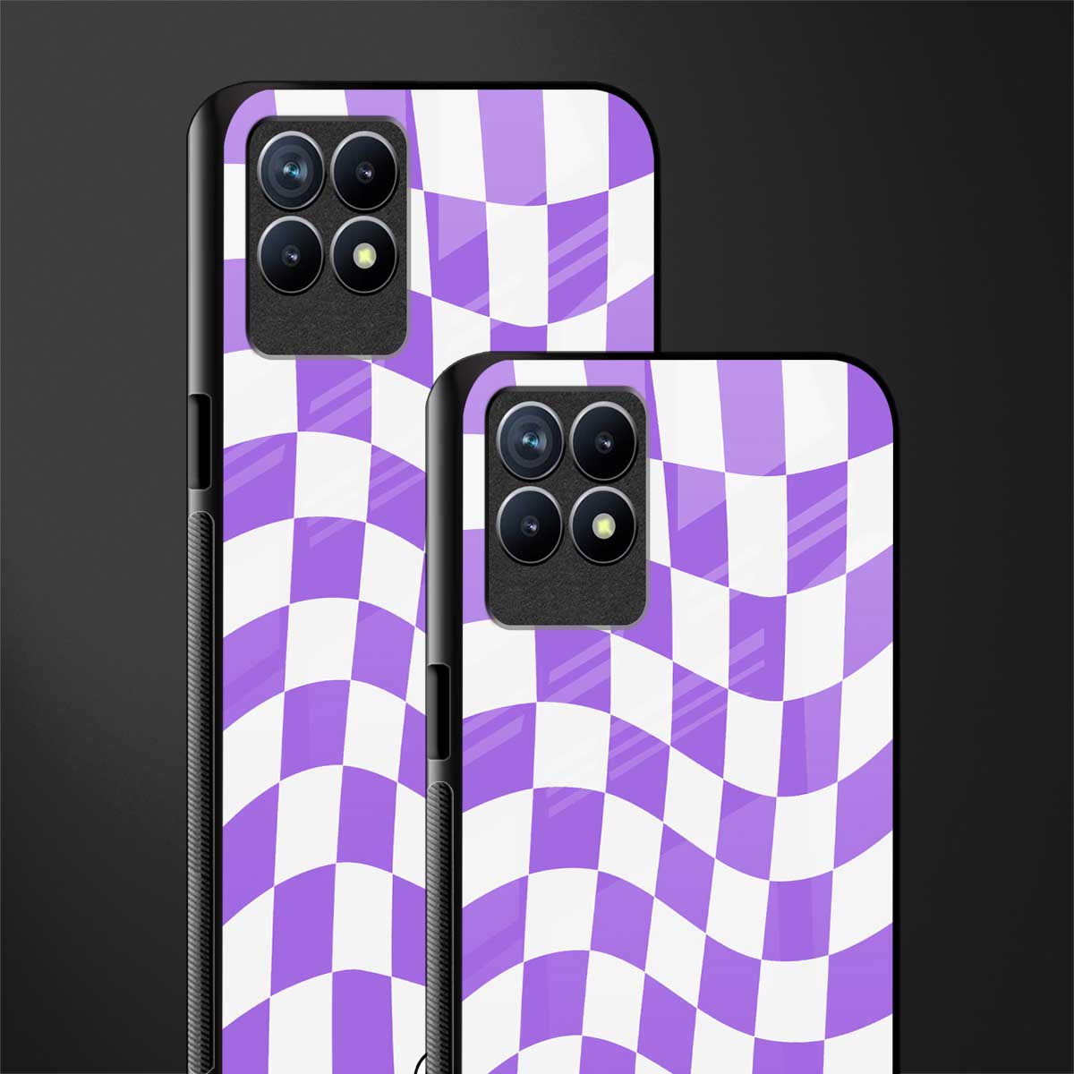 purple white trippy check pattern glass case for realme 8i image-2
