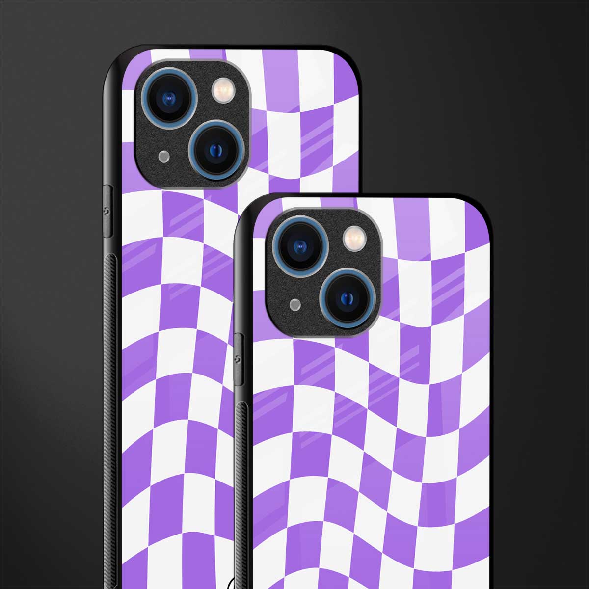 purple white trippy check pattern glass case for iphone 13 mini image-2