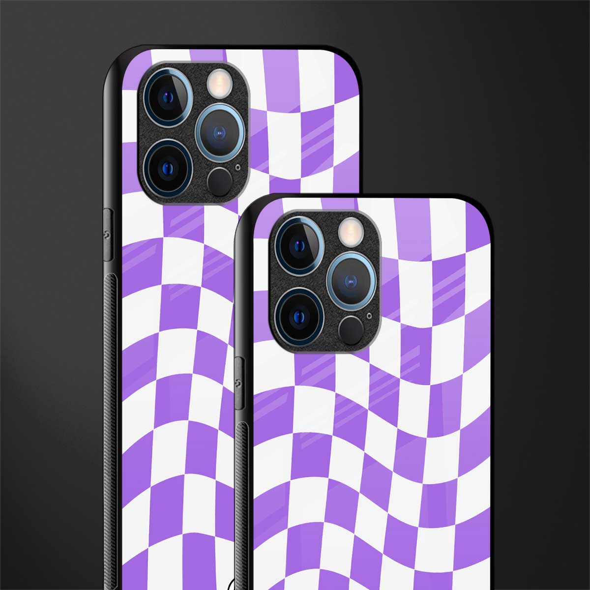 purple white trippy check pattern glass case for iphone 12 pro image-2