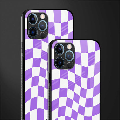 purple white trippy check pattern glass case for iphone 12 pro max image-2
