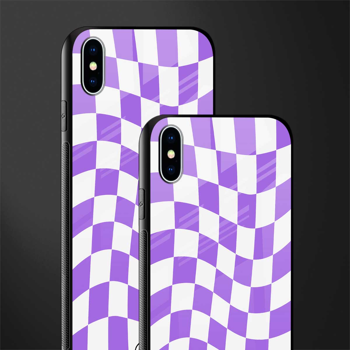 purple white trippy check pattern glass case for iphone xs max image-2