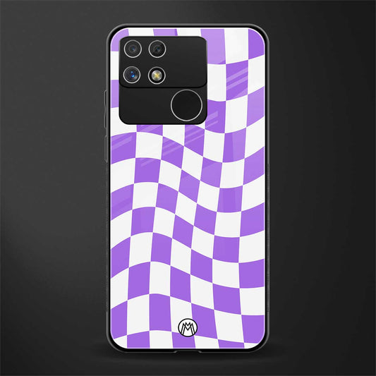 purple white trippy check pattern back phone cover | glass case for realme narzo 50a