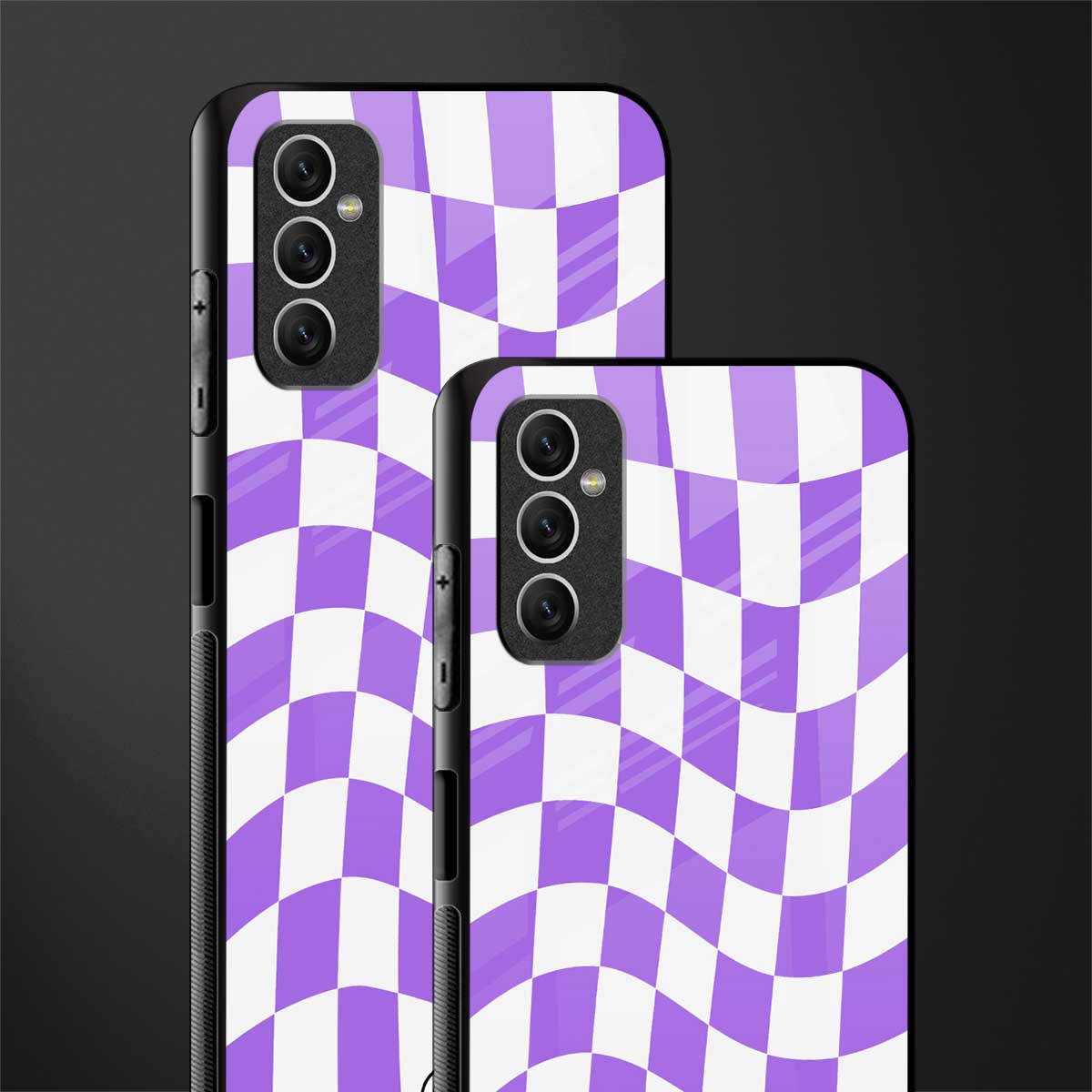 purple white trippy check pattern glass case for samsung galaxy m52 5g image-2