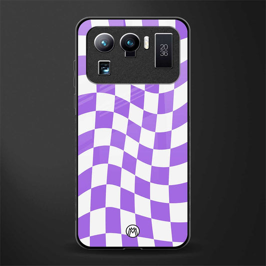 purple white trippy check pattern glass case for mi 11 ultra 5g image