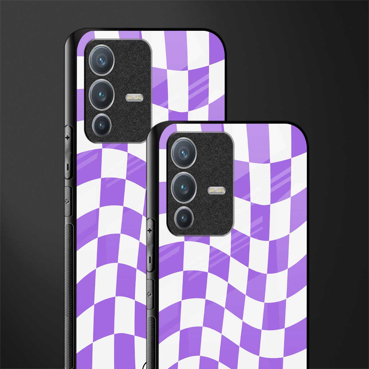 purple white trippy check pattern glass case for vivo v23 pro 5g image-2