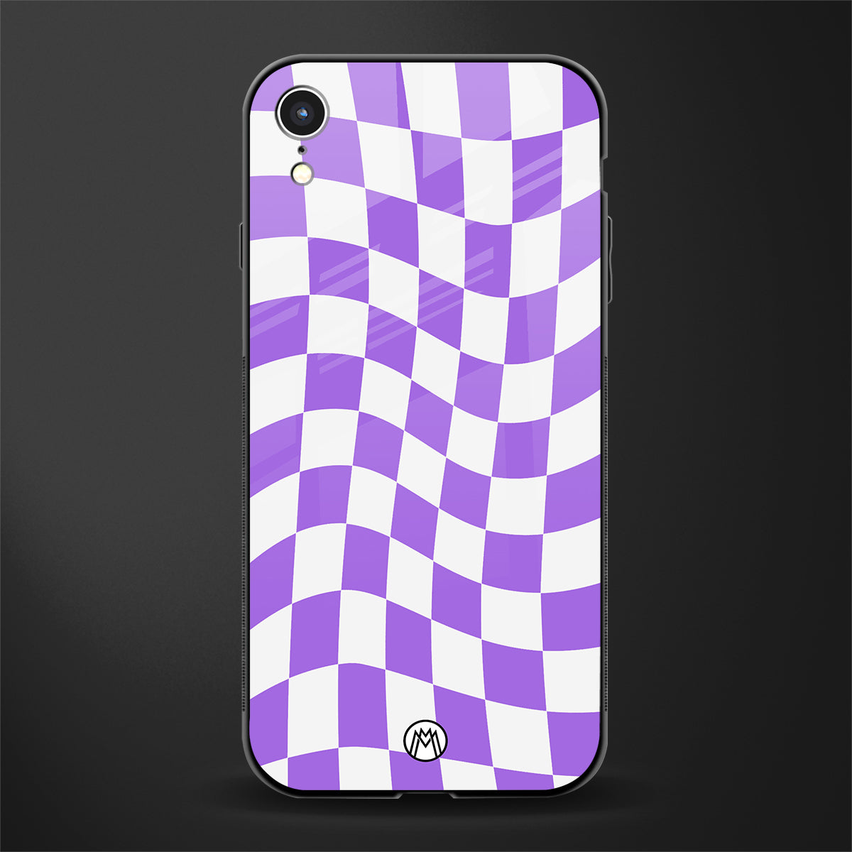 purple white trippy check pattern glass case for iphone xr image