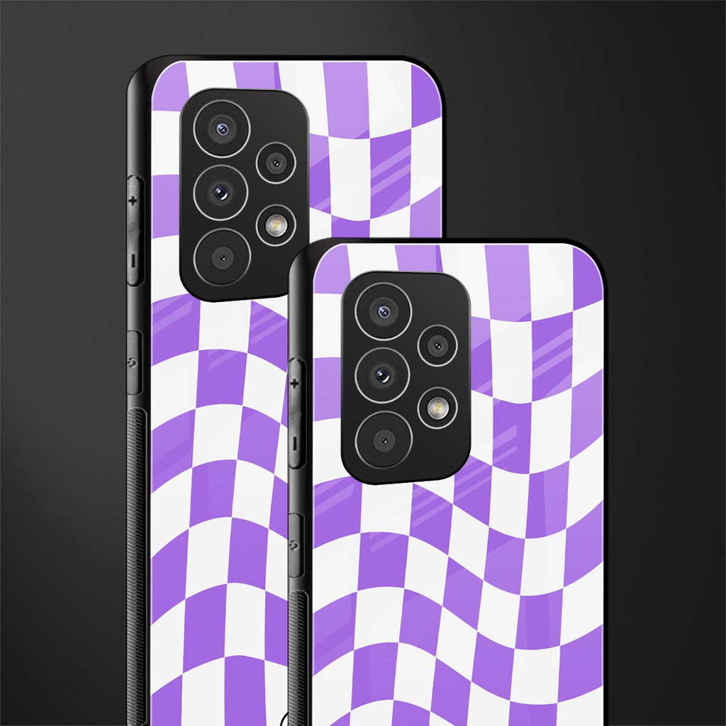 purple white trippy check pattern back phone cover | glass case for samsung galaxy a53 5g