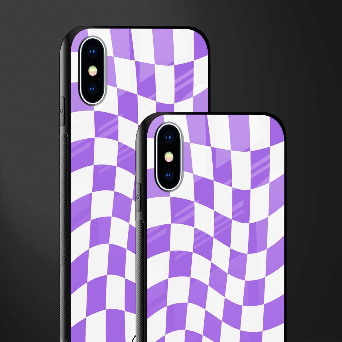 purple white trippy check pattern glass case for iphone xs image-2
