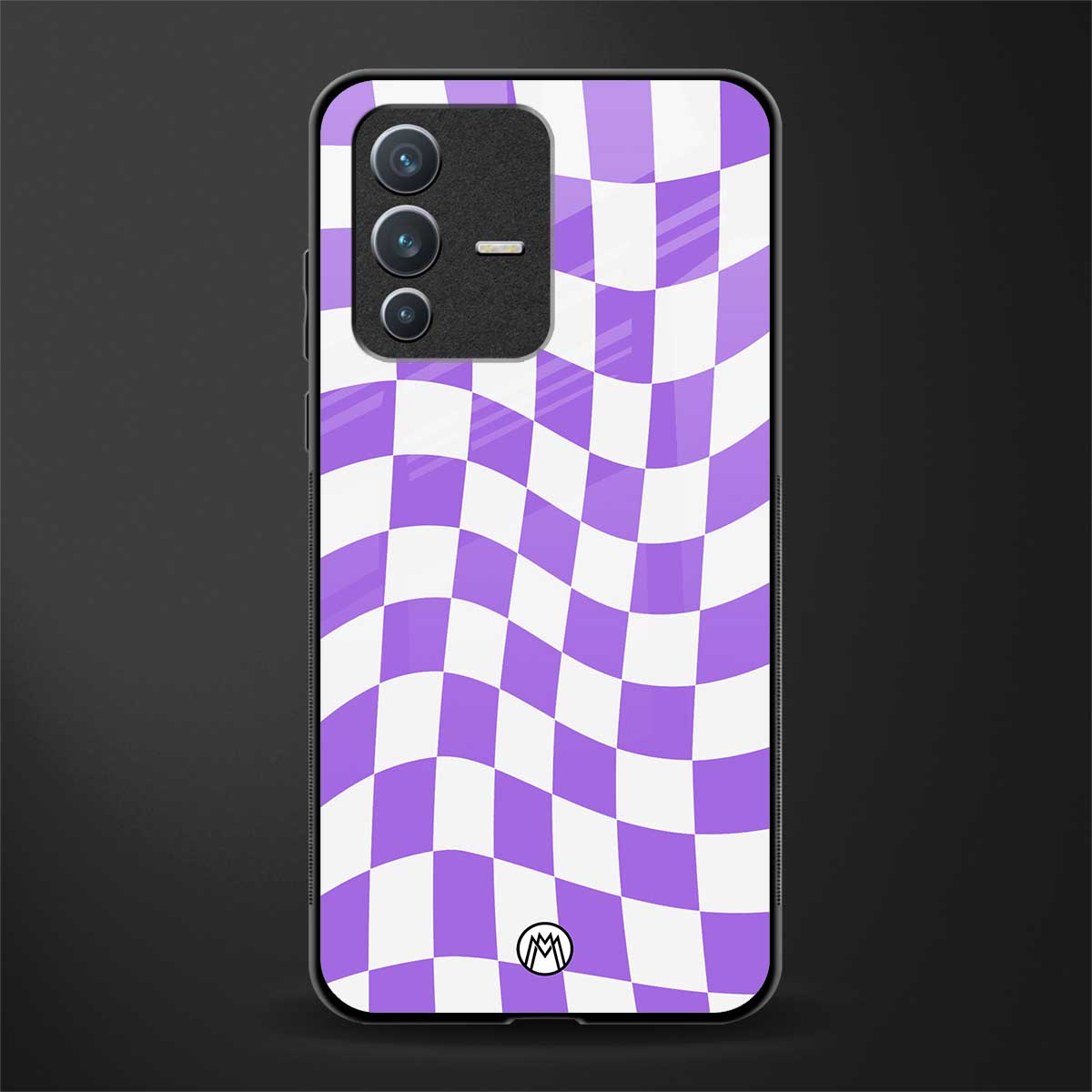 purple white trippy check pattern glass case for vivo v23 5g image