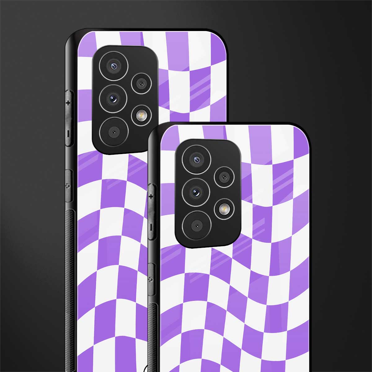 purple white trippy check pattern back phone cover | glass case for samsung galaxy a73 5g