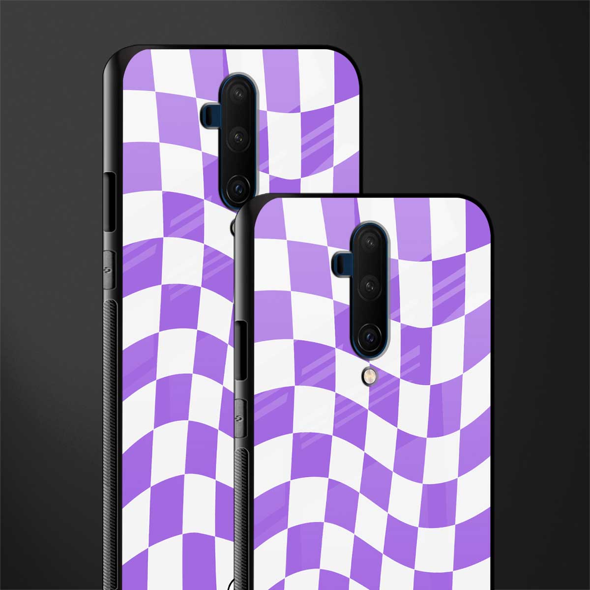 purple white trippy check pattern glass case for oneplus 7t pro image-2