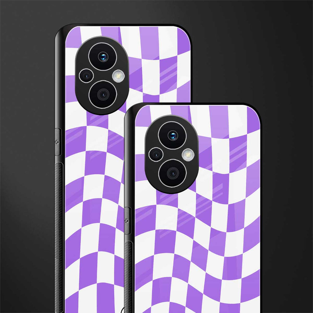 purple white trippy check pattern back phone cover | glass case for oppo f21 pro 5g
