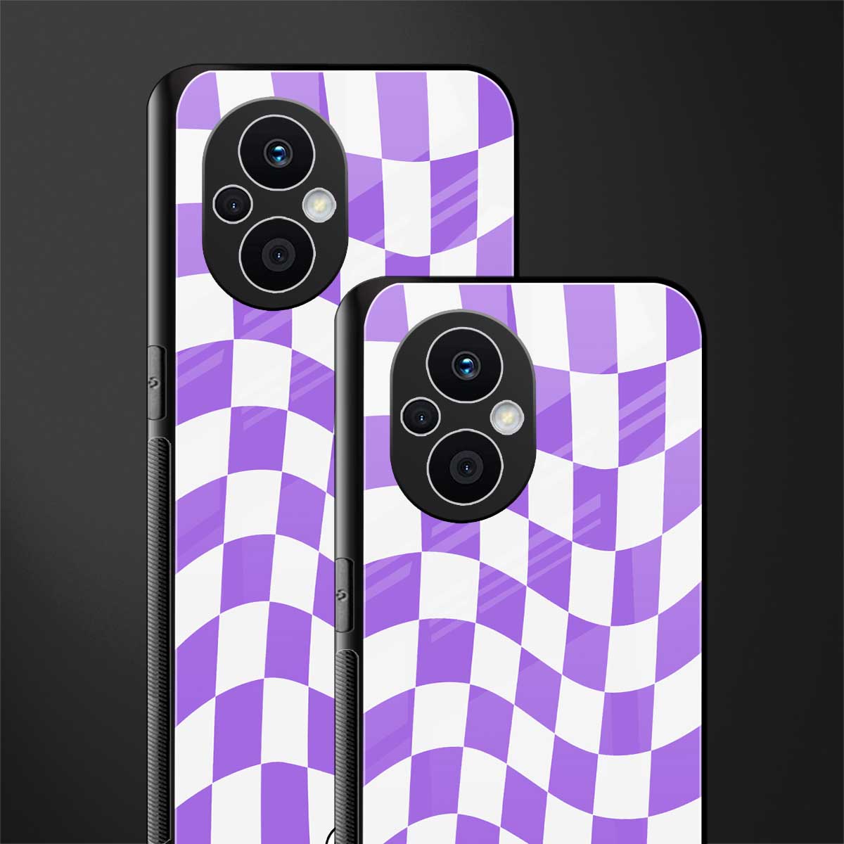 purple white trippy check pattern back phone cover | glass case for oppo f21 pro 5g