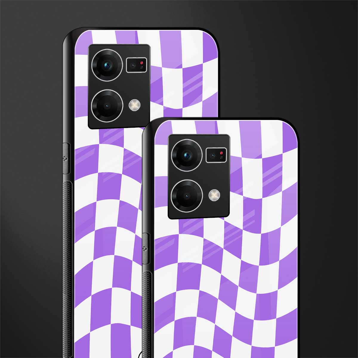 purple white trippy check pattern back phone cover | glass case for oppo f21 pro 4g