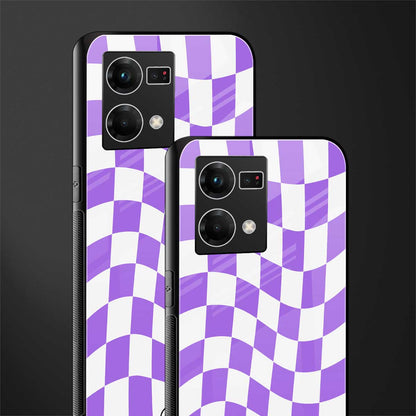 purple white trippy check pattern back phone cover | glass case for oppo f21 pro 4g