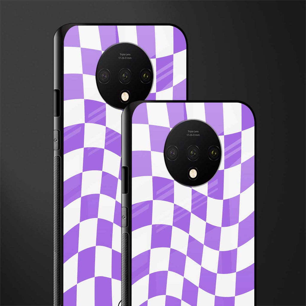 purple white trippy check pattern glass case for oneplus 7t image-2