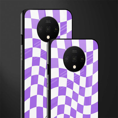 purple white trippy check pattern glass case for oneplus 7t image-2