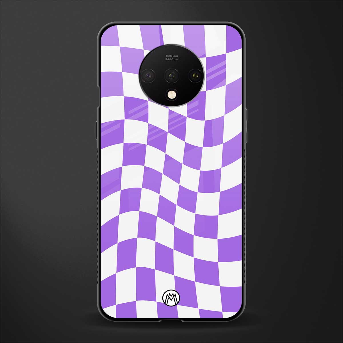 purple white trippy check pattern glass case for oneplus 7t image