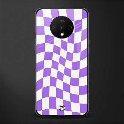 purple white trippy check pattern glass case for oneplus 7t image