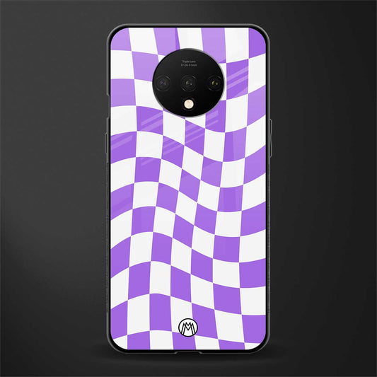 purple white trippy check pattern glass case for oneplus 7t image