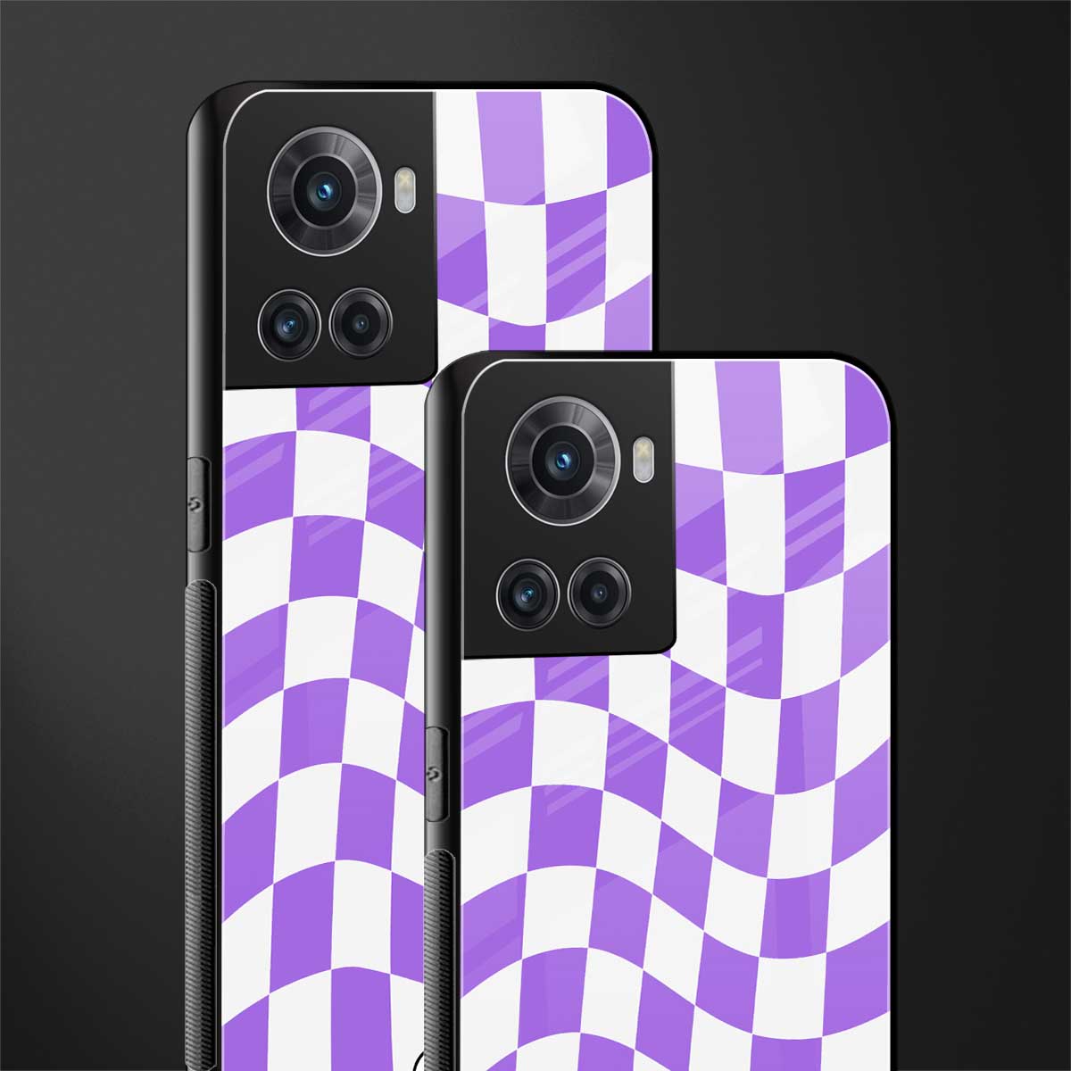 purple white trippy check pattern back phone cover | glass case for oneplus 10r 5g