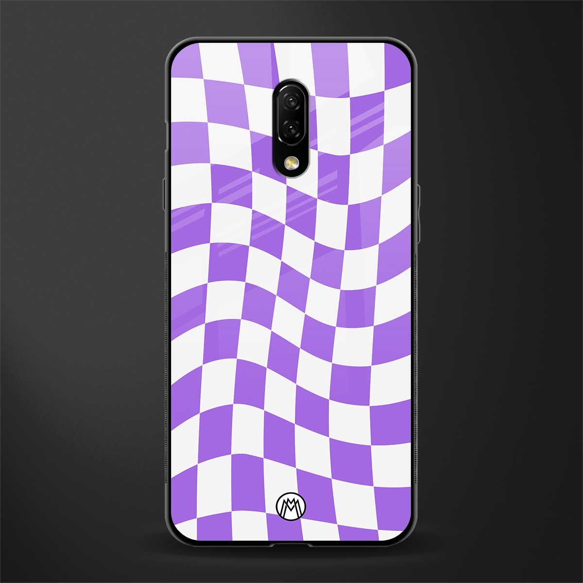 purple white trippy check pattern glass case for oneplus 7 image