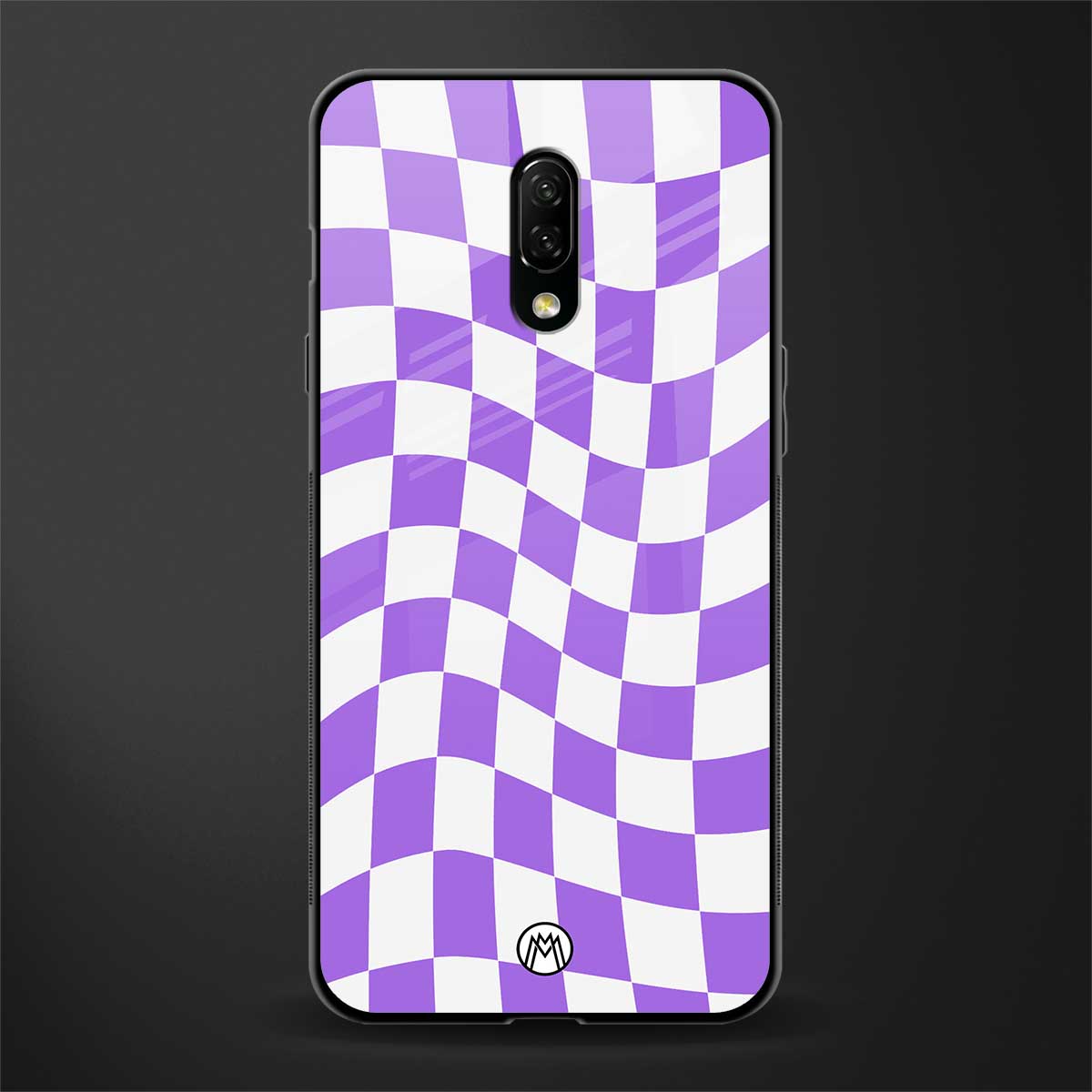 purple white trippy check pattern glass case for oneplus 7 image
