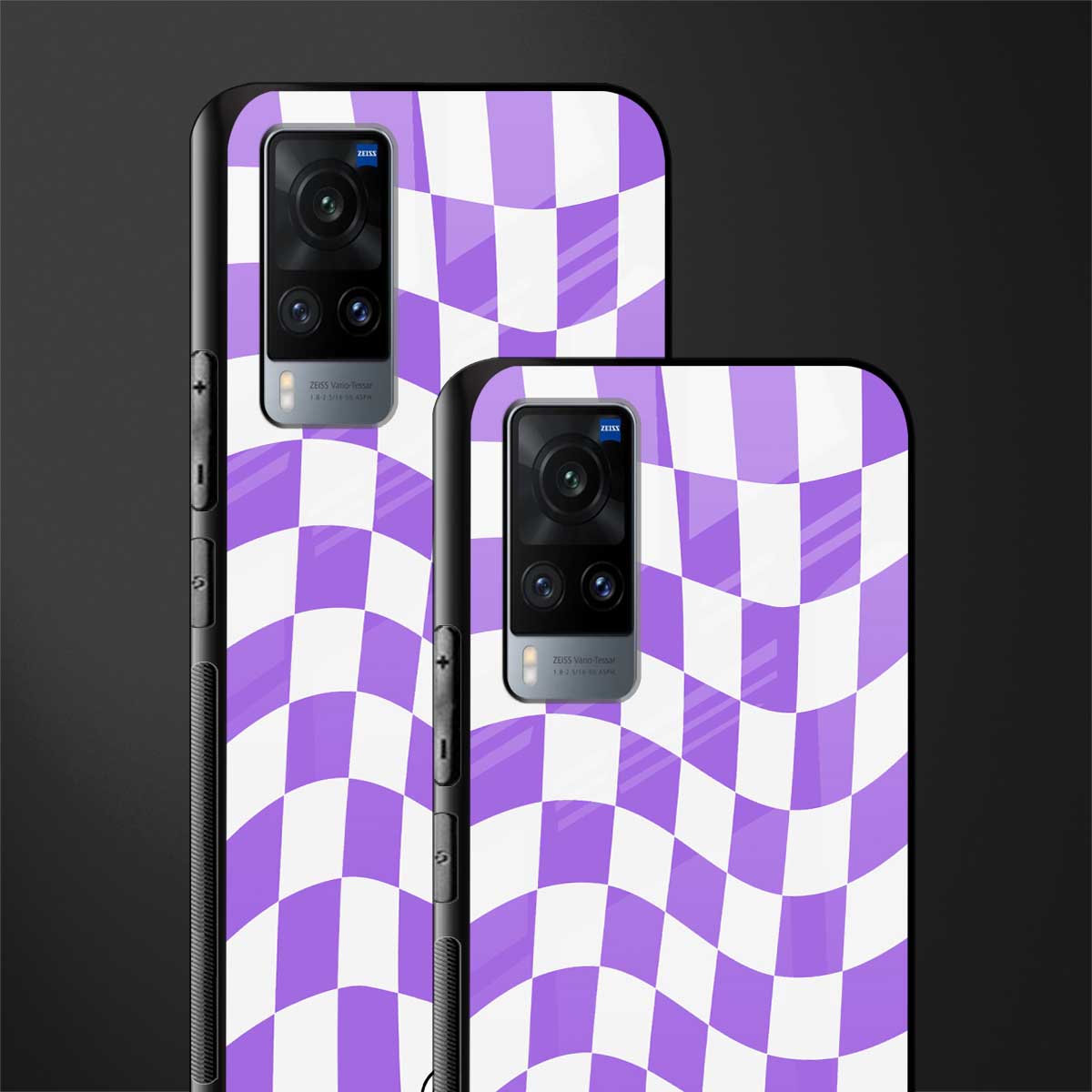 purple white trippy check pattern glass case for vivo x60 image-2