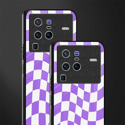 purple white trippy check pattern glass case for vivo x80 pro 5g image-2