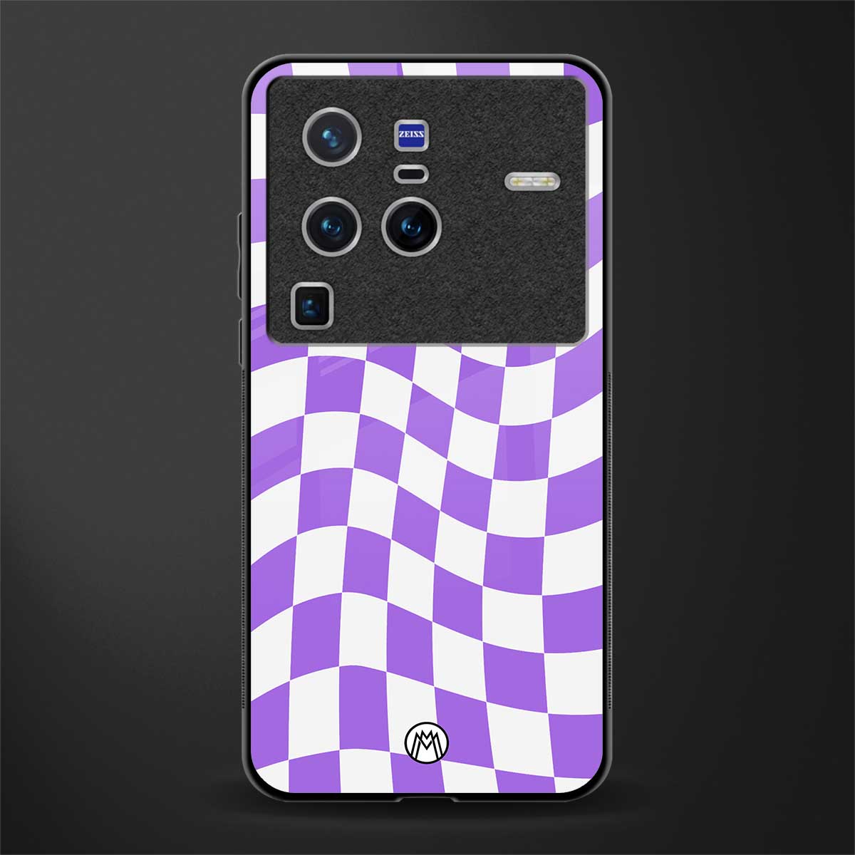 purple white trippy check pattern glass case for vivo x80 pro 5g image